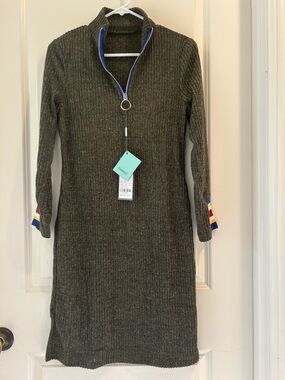 CSSPRING Ribbed Knit semiSheer sweater Dress Zip Neck  long sleeve detail cuff M